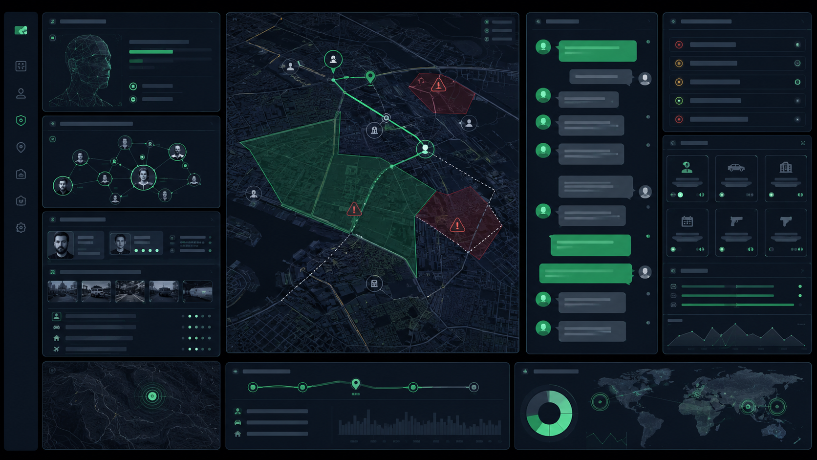Interfaz PalmGuard con mapa, activos, comunicacion y datos operativos